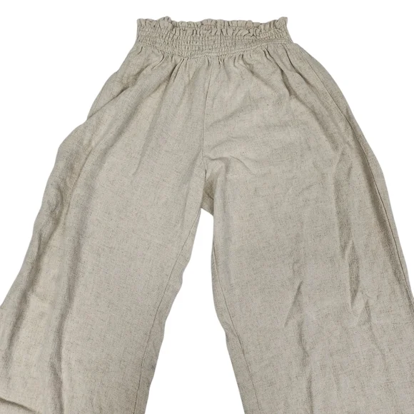 Pink Lily Palazzo Pants Womens Sz Med Tan Beige Linen Blend Beachy Coastal - Picture 2 of 5